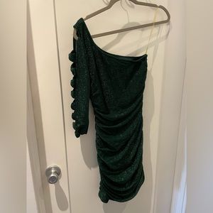 Green glitter one shoulder fitted minidress